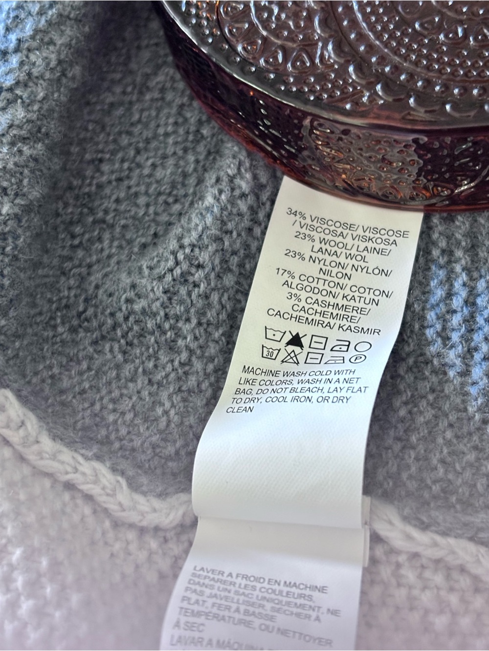 LUCKY BRAND long patchwork cardigan,wool blend knit ,oversized small, blue gray - Picture 5 of 6